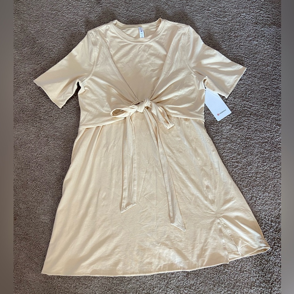 Lululemon Pima Cotton Wrap Front T-Shirt Dress Prosecco Size 10 NWT Stretch